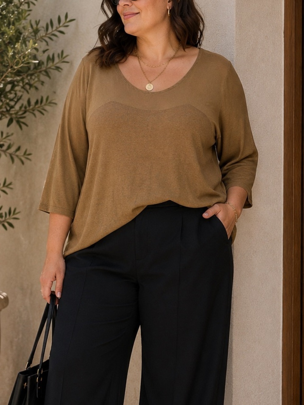 Eileen Fisher Silk Blend Tunic Top XL Brown Minimalist Plus Size